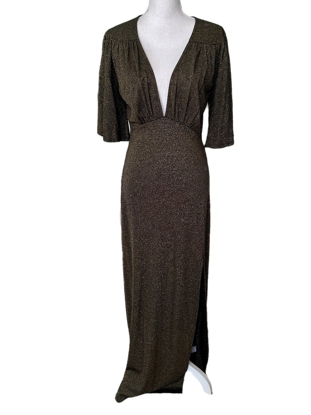 Cleobella Maxi Dress Deep V Formal Evening Party Glam Retro Event Small Sparkle